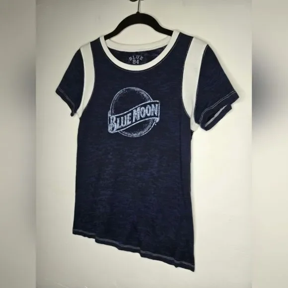 Women's Novelty Graphic Tee Blue Moon Beer Casual Crew neck T Shirt Size L - Picture 3 of 6